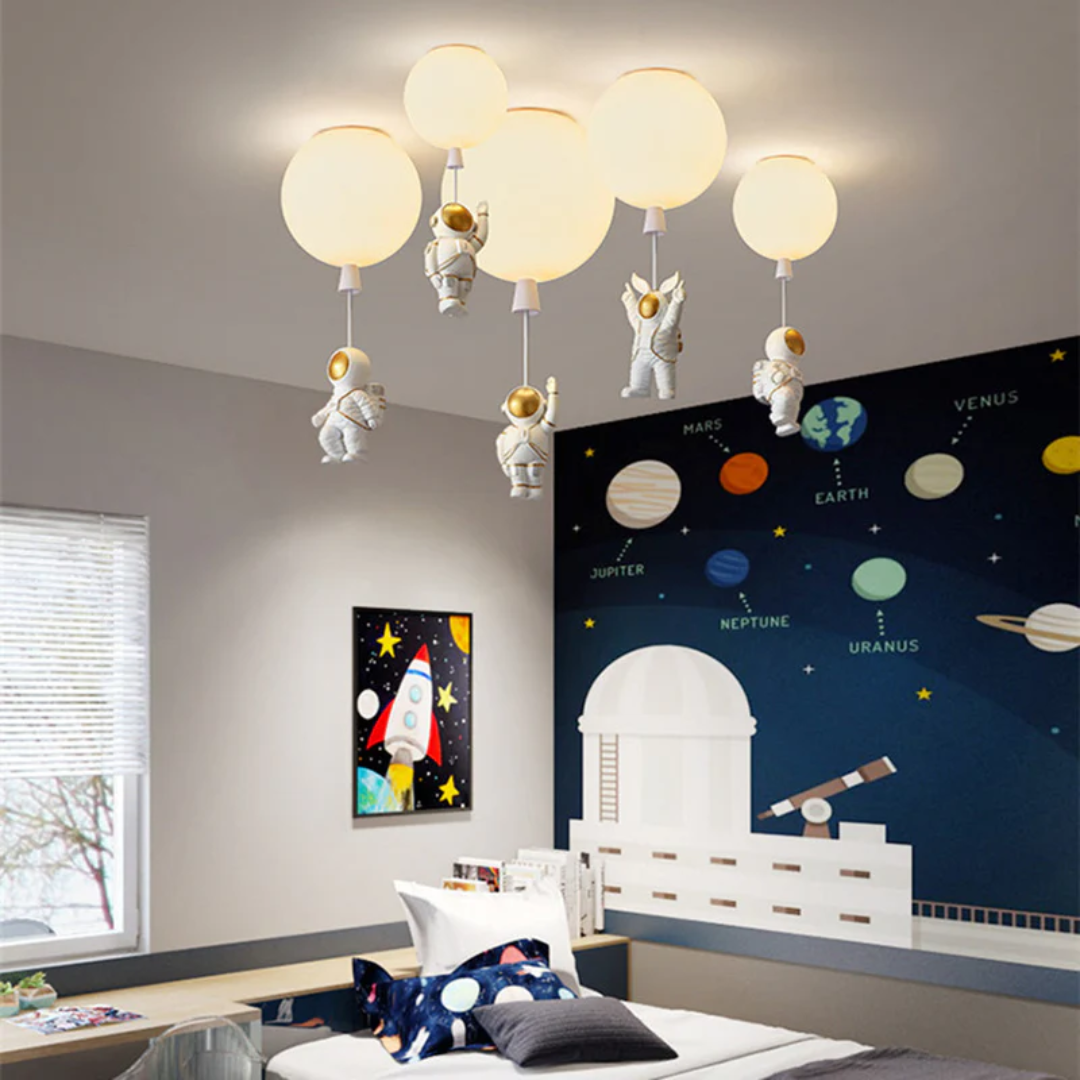 CosmoGlow Modern LED Ceiling Lamp - Moon & Astronaut Design for Kids' Rooms