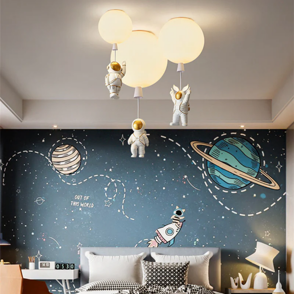 CosmoGlow Modern LED Ceiling Lamp - Moon & Astronaut Design for Kids' Rooms
