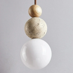 Contemporary Travertine and Mahogany Pendant Light - NaturaLuxe Collection
