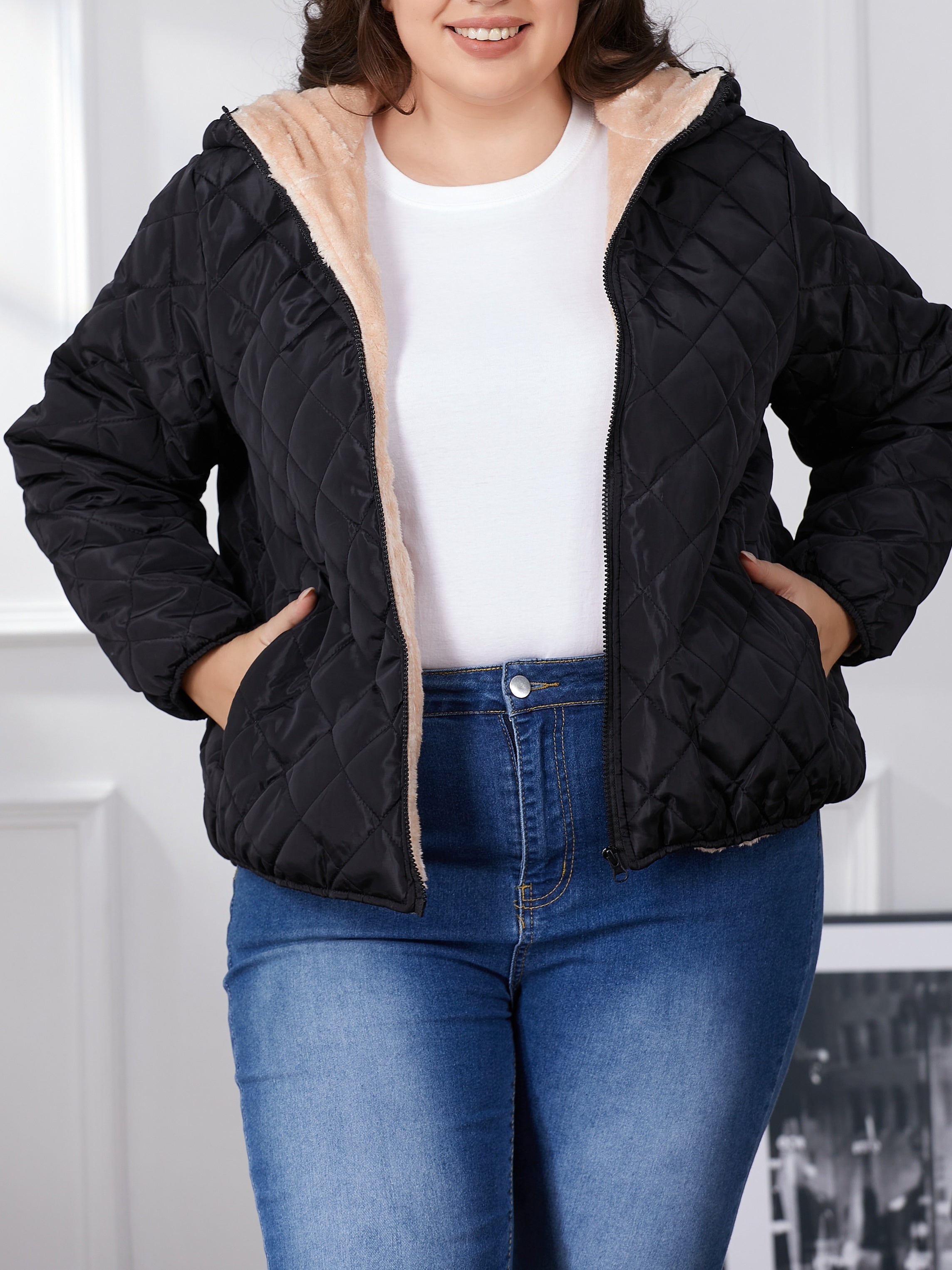 Lara | Plus Size Color Block Hooded Padded Jacket