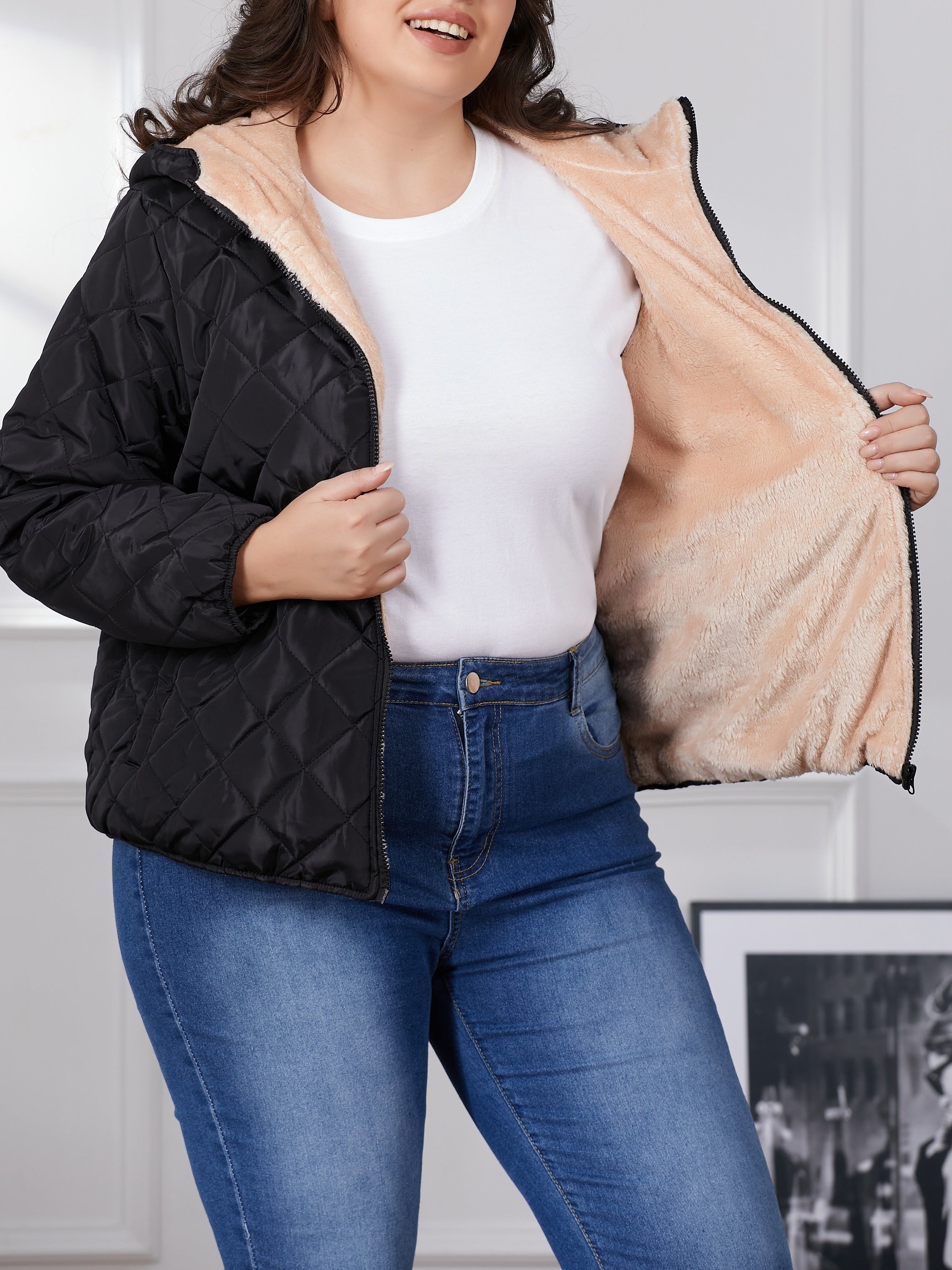 Lara | Plus Size Color Block Hooded Padded Jacket