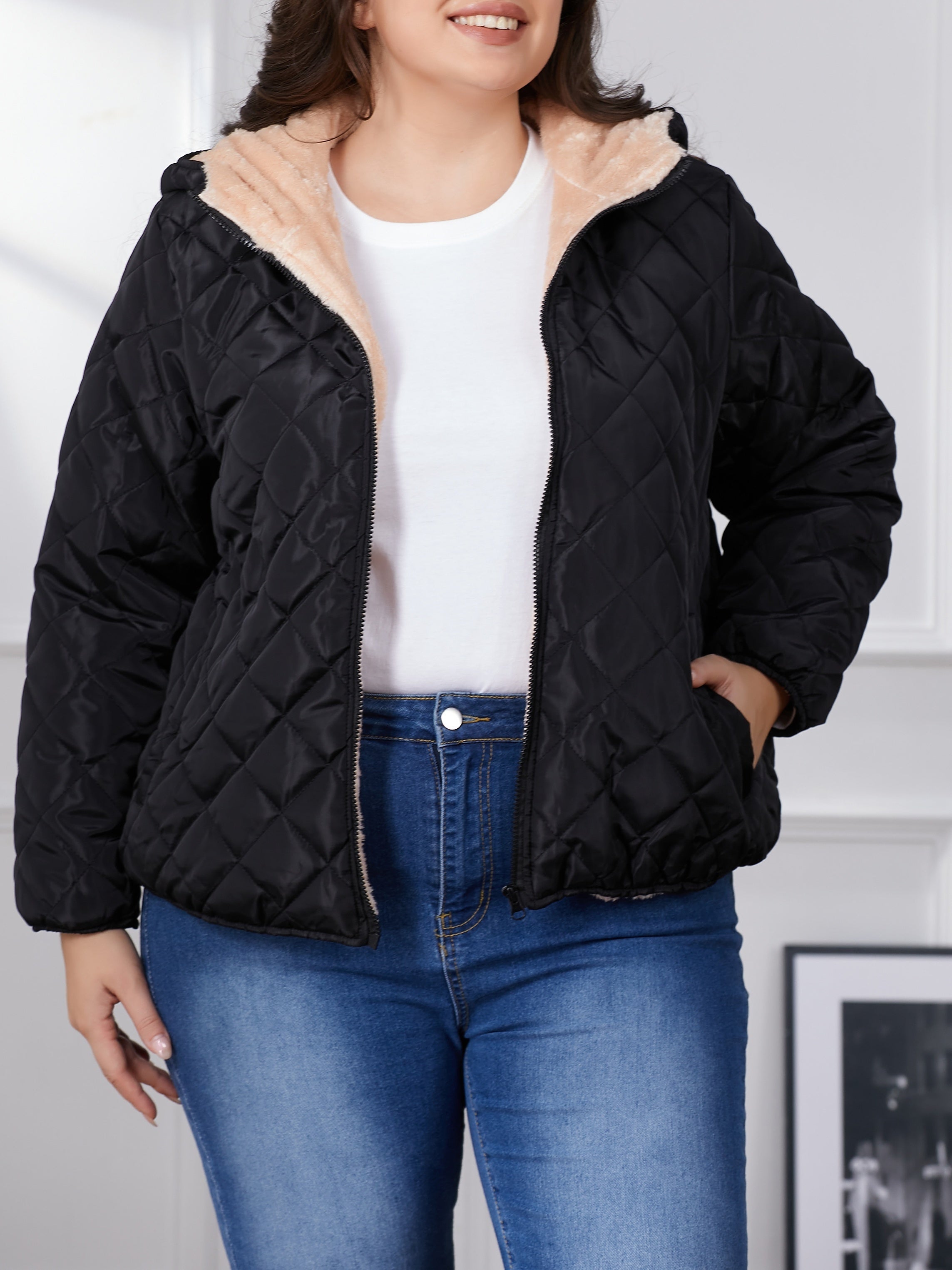 Lara | Plus Size Color Block Hooded Padded Jacket
