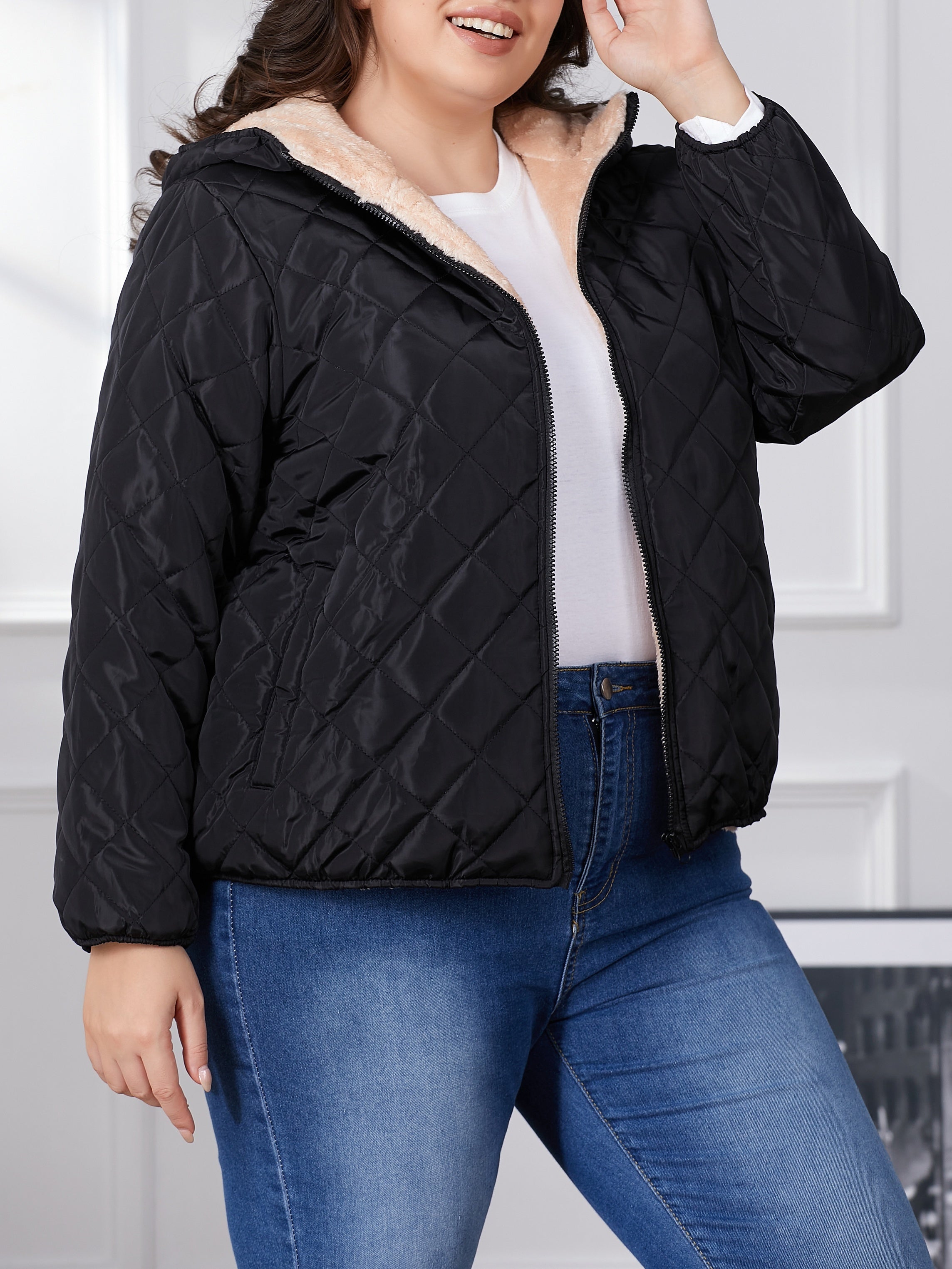 Lara | Plus Size Color Block Hooded Padded Jacket