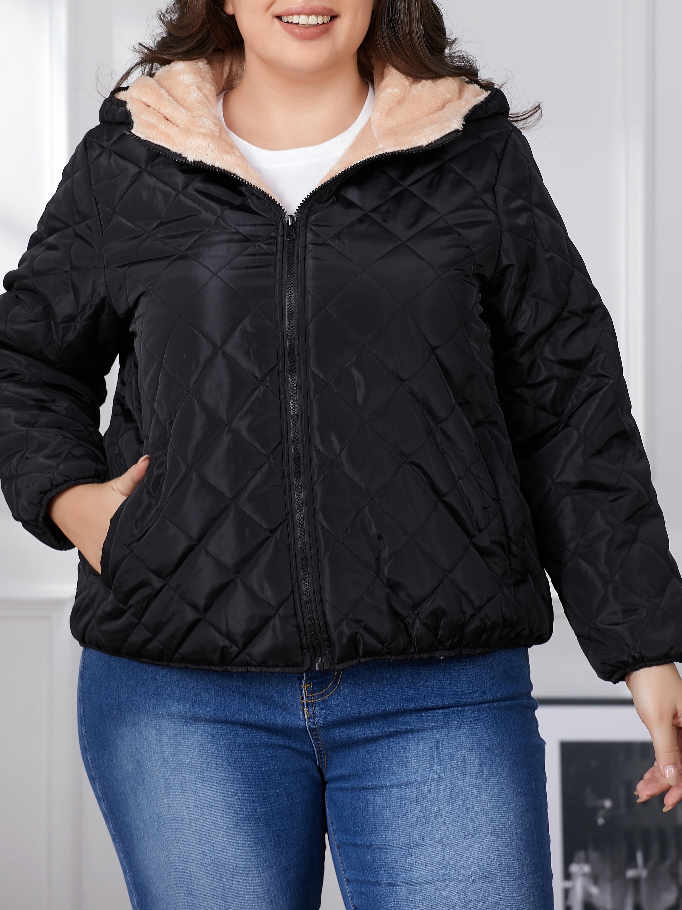 Lara | Plus Size Color Block Hooded Padded Jacket