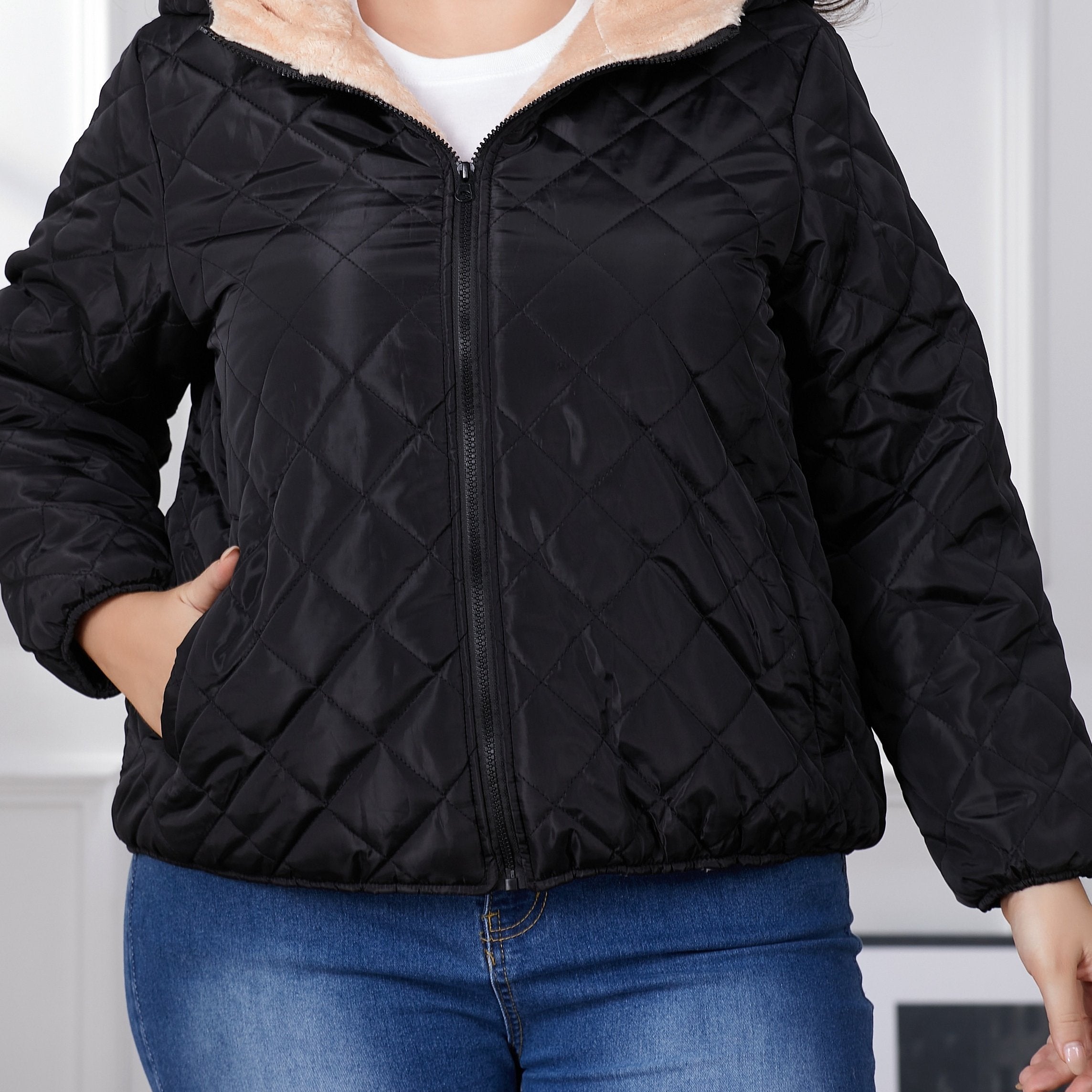 Lara | Plus Size Color Block Hooded Padded Jacket