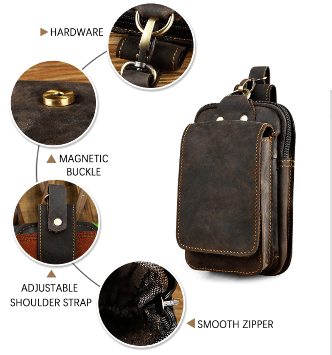 Lars | Men's Leather Hip Bag with Magnetic Closure & Adjustable Waist Strap