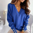 Lix V-Neck Sweater | Cozy Women's Jumper with Gold Button Accents