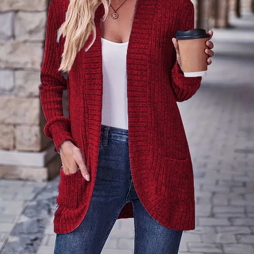 Lotte | Solid Color Open-Front Cardigan with Pockets