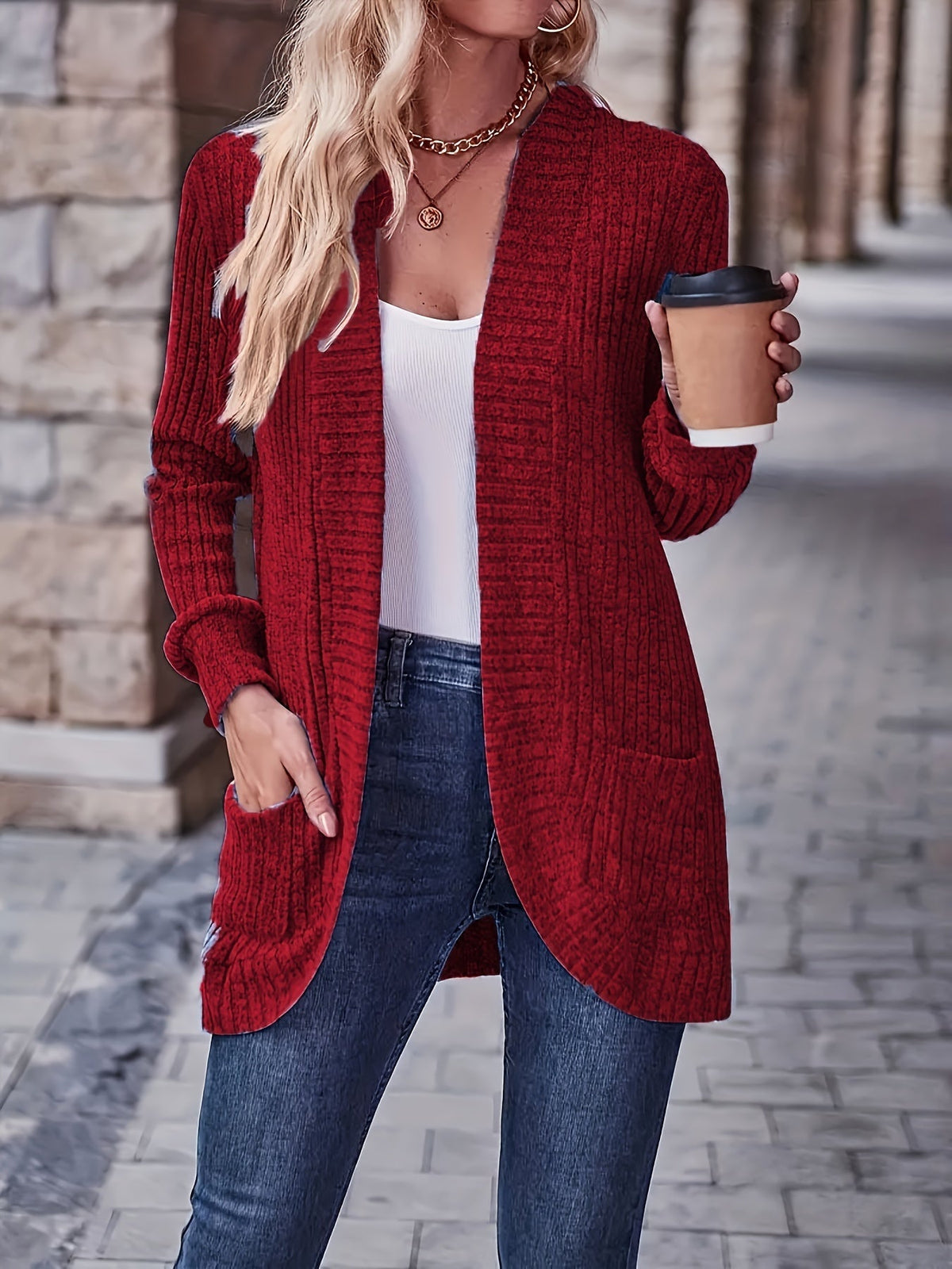 Lotte | Solid Color Open-Front Cardigan with Pockets
