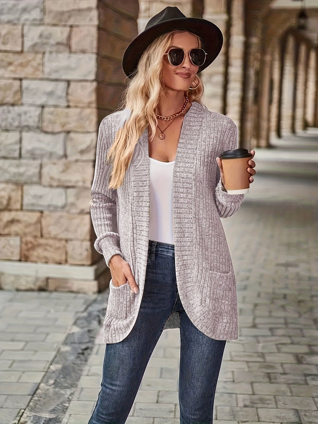 Lotte | Solid Color Open-Front Cardigan with Pockets