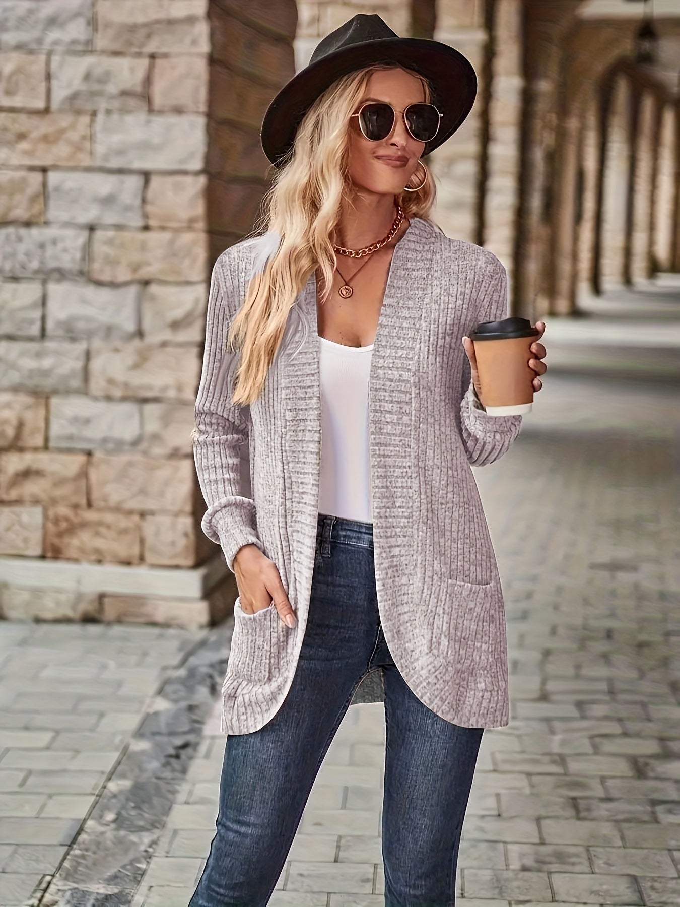 Lotte | Solid Color Open-Front Cardigan with Pockets