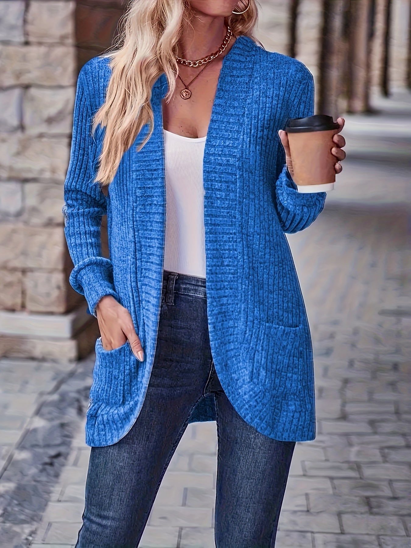 Lotte | Solid Color Open-Front Cardigan with Pockets