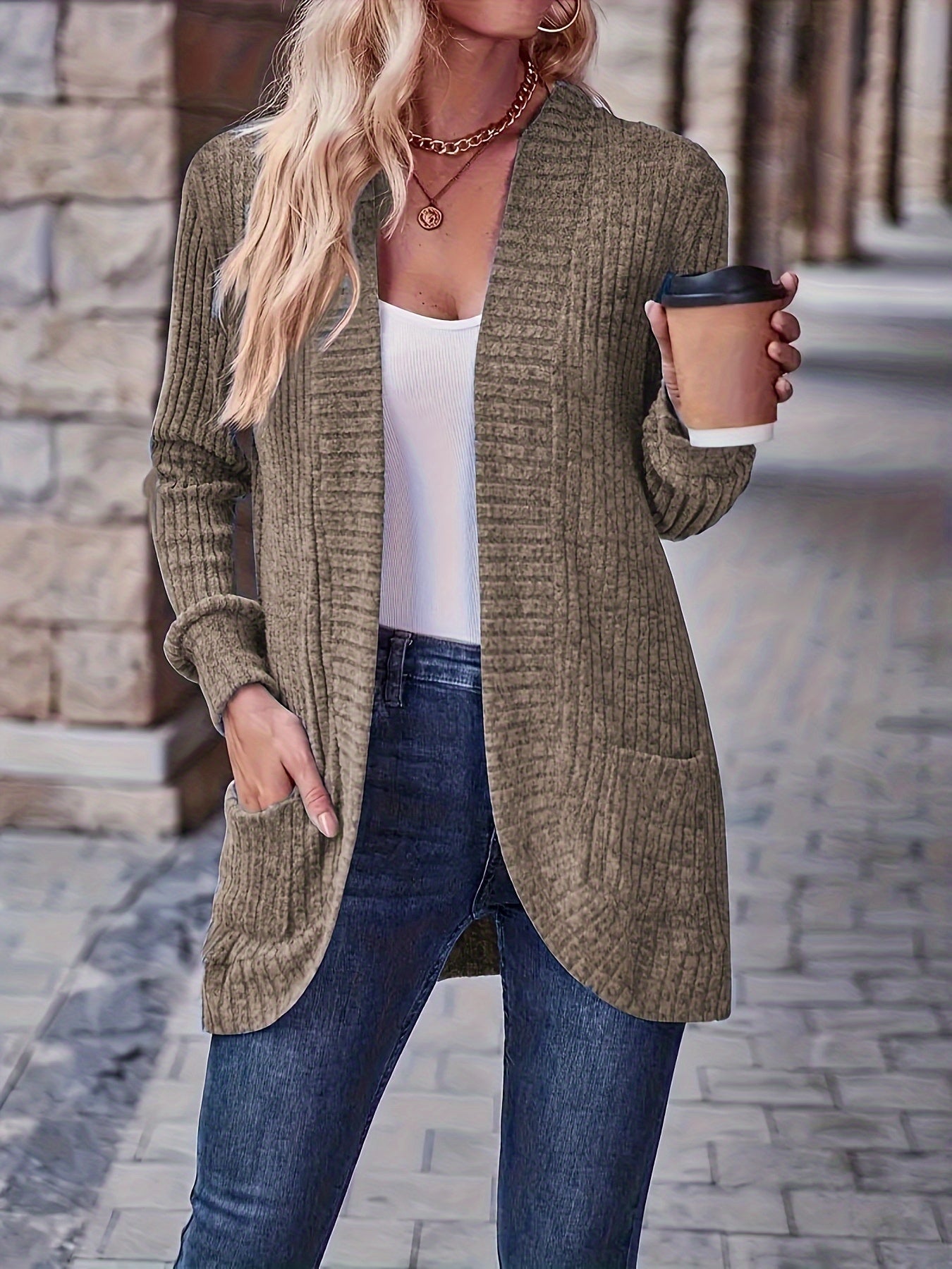 Lotte | Solid Color Open-Front Cardigan with Pockets