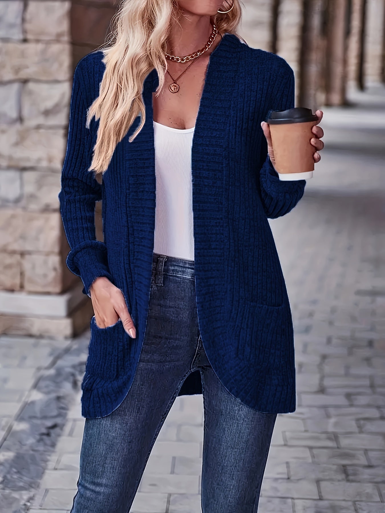 Lotte | Solid Color Open-Front Cardigan with Pockets