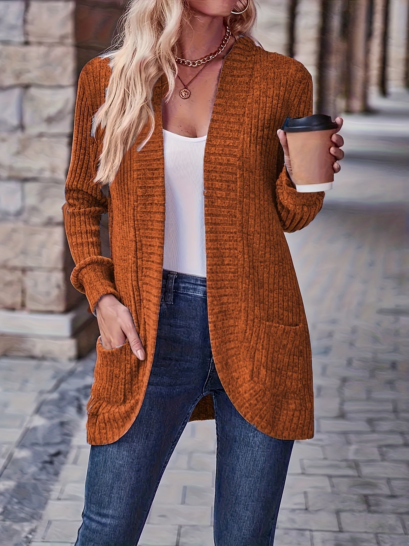Lotte | Solid Color Open-Front Cardigan with Pockets