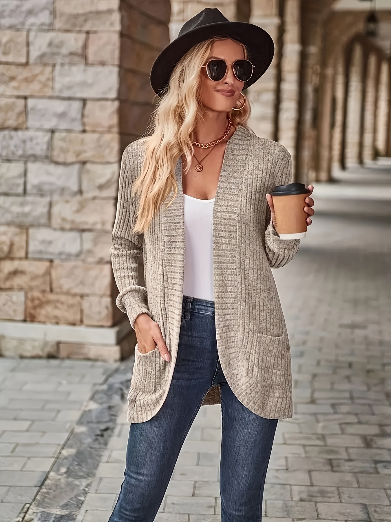 Lotte | Solid Color Open-Front Cardigan with Pockets