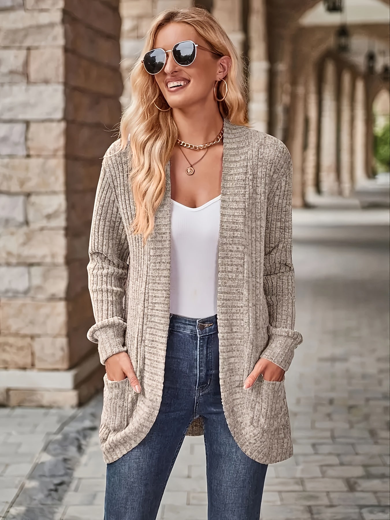 Lotte | Solid Color Open-Front Cardigan with Pockets