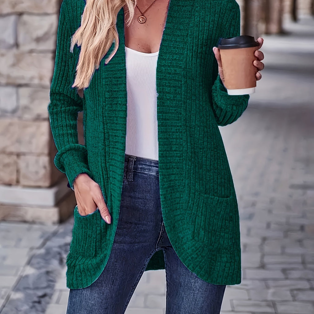 Lotte | Solid Color Open-Front Cardigan with Pockets