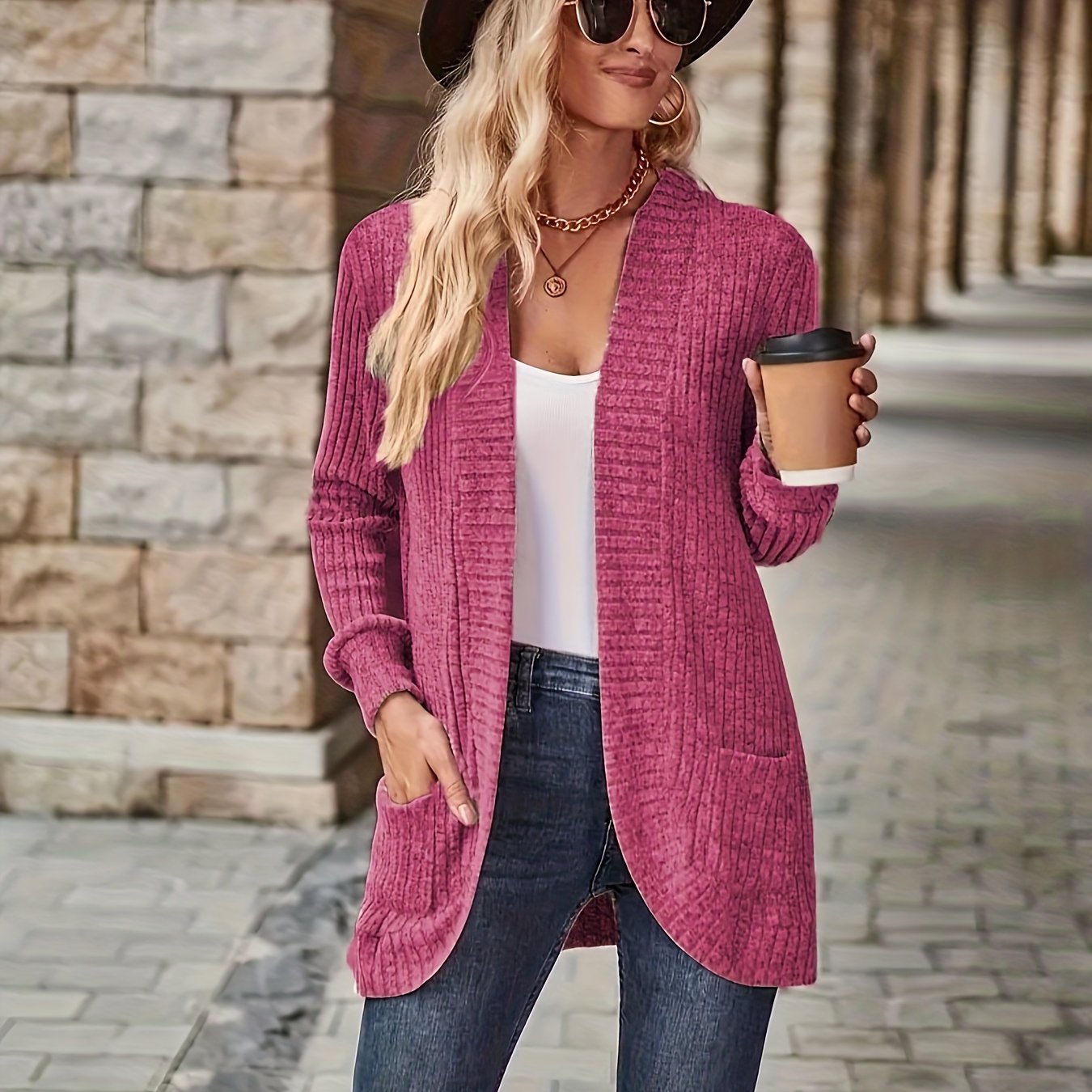 Lotte | Solid Color Open-Front Cardigan with Pockets