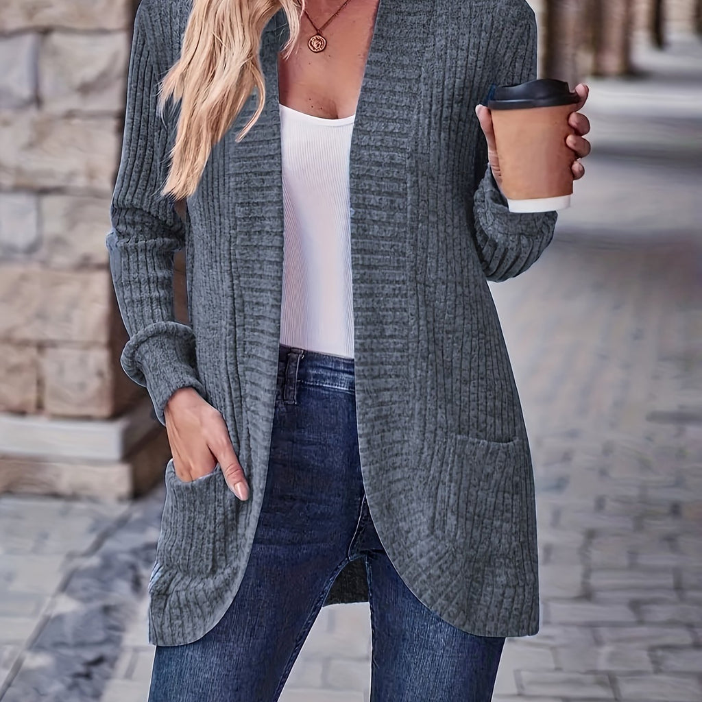 Lotte | Solid Color Open-Front Cardigan with Pockets