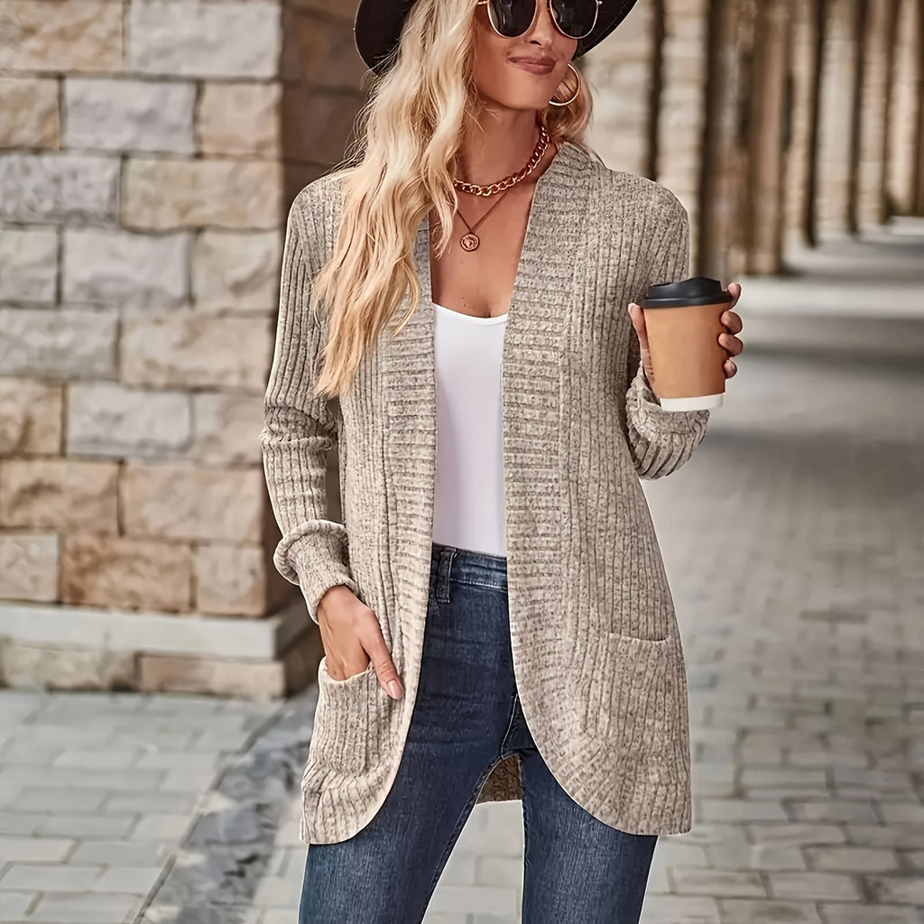 Lotte | Solid Color Open-Front Cardigan with Pockets