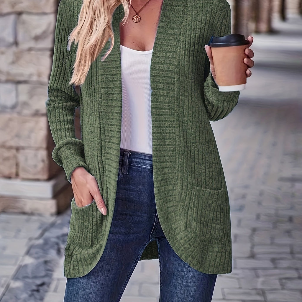 Lotte | Solid Color Open-Front Cardigan with Pockets