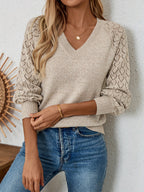 Lotte | Stylish Long Sleeve V-Neck Jumper with Elegant Embroidery
