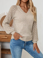 Lotte | Stylish Long Sleeve V-Neck Jumper with Elegant Embroidery
