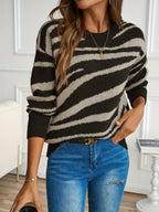 Lotte | Zebra Print Knitted Sweater with Round Neck