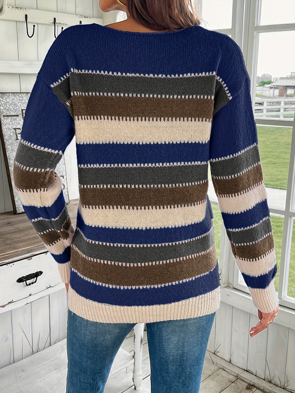 Lotte | Vibrant Crew Neck Sweater with Drop Shoulders and Long Sleeves