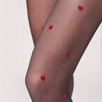 Lotte | Sheer High-Waisted Tights with Red Love Heart Design