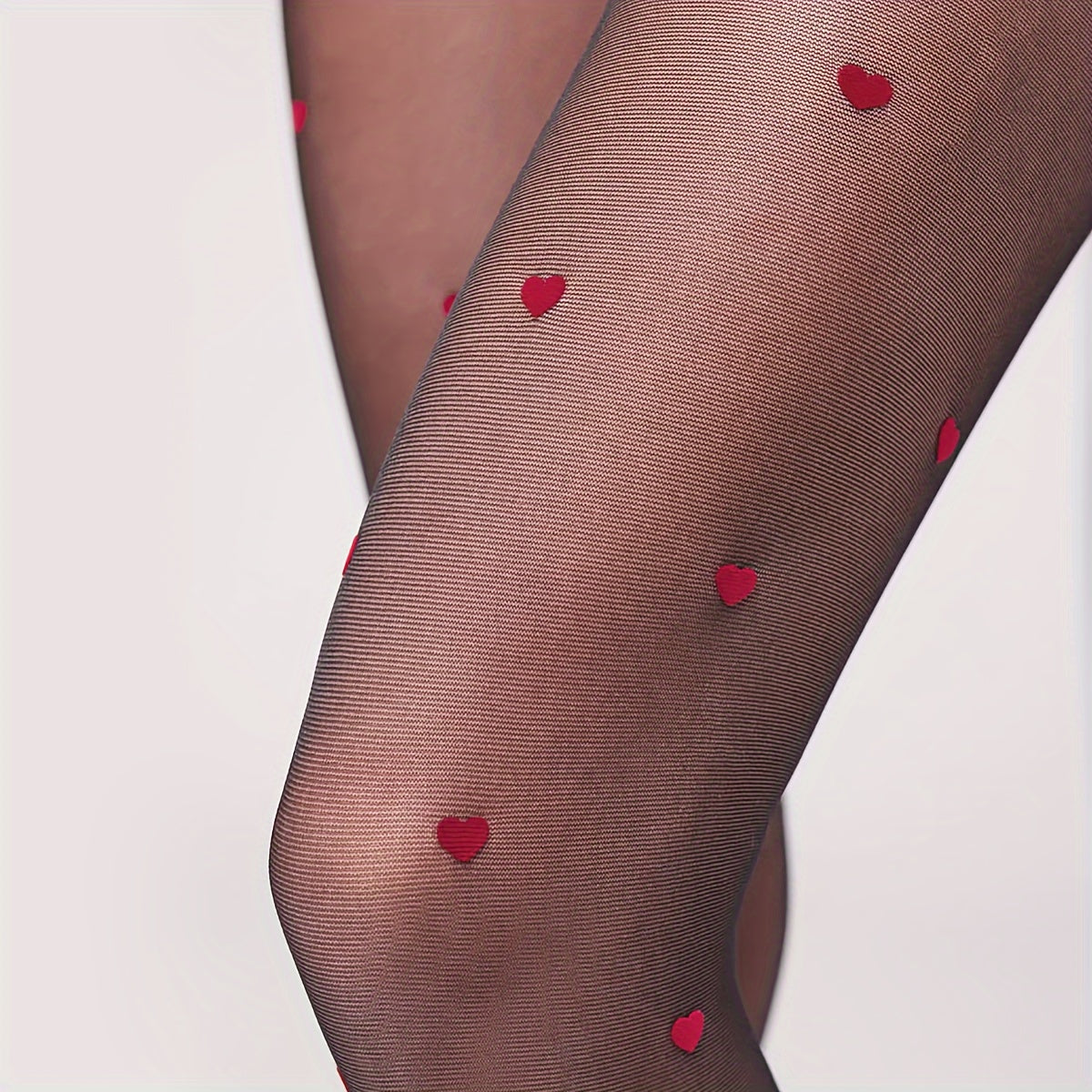 Lotte | Sheer High-Waisted Tights with Red Love Heart Design
