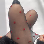 Lotte | Sheer High-Waisted Tights with Red Love Heart Design