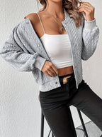 Lotte | Textured Button-Detail Solid Bomber Jacket
