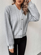 Lotte | Textured Button-Detail Solid Bomber Jacket