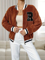 Lotte | Teddy Bomber Jacket Featuring Letter Print
