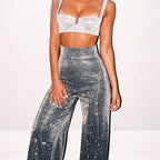Chic Flared Leg Glitter Party Pants for Women