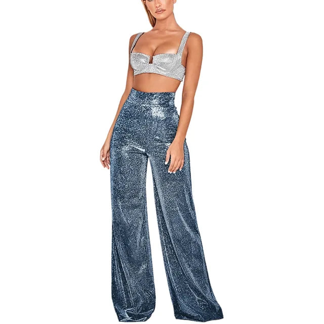 Chic Flared Leg Glitter Party Pants for Women