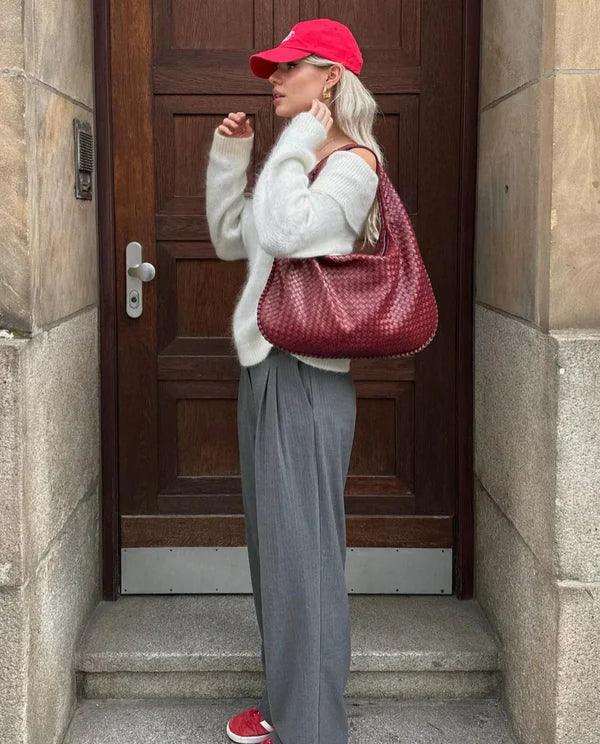 Vegan Leather Woven Handbag