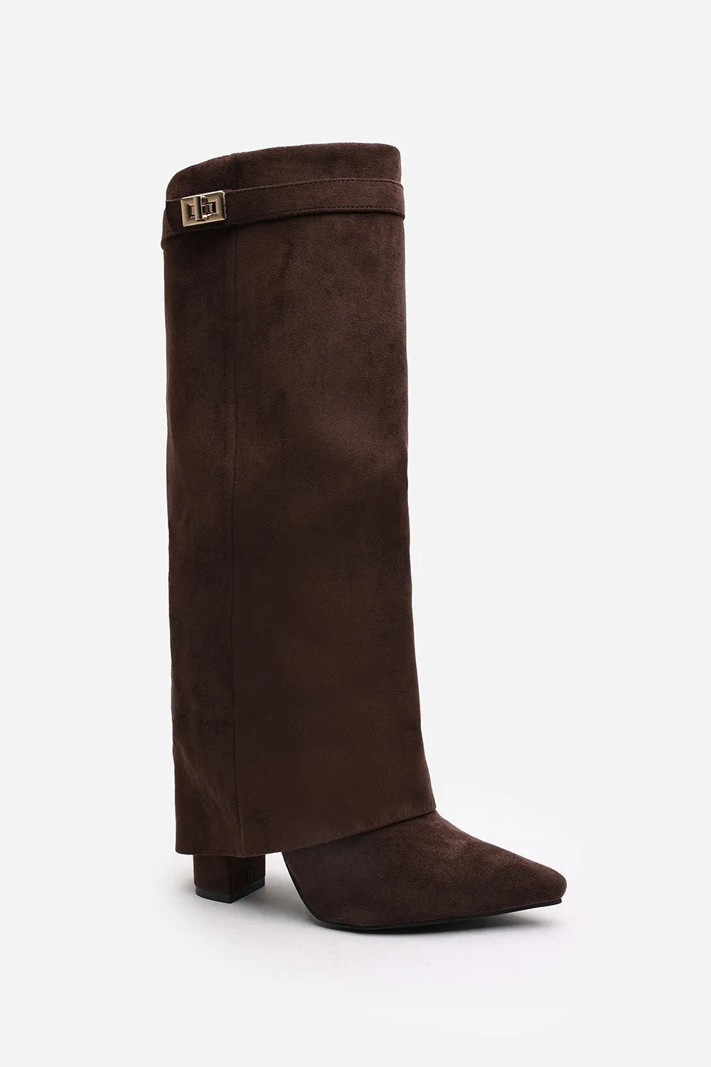 Women's Chic Knee-High Boots with Buckle Accent and Pointed Toe