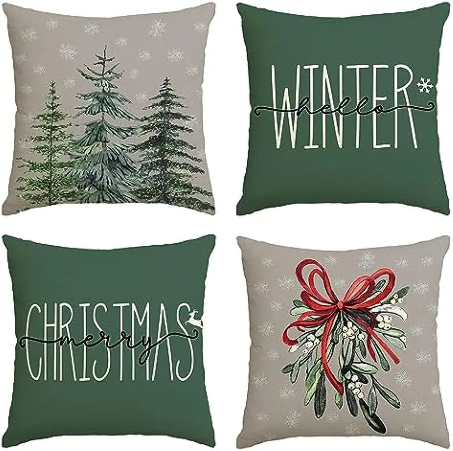 Festive Christmas Cushion Cover Featuring Christmas Tree and Gift Design