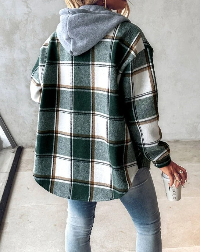Casual Hooded Checked Coat for Women - Autumn Style