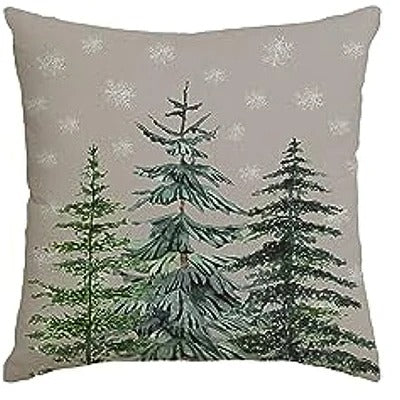 Festive Christmas Cushion Cover Featuring Christmas Tree and Gift Design