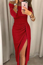 Mariah | Chic Velvet Christmas Dress with Stylish Split