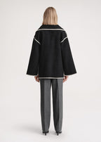 Chic Merino Wool Winter Coat with Built-In Scarf – Women's