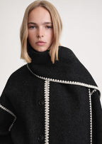 Chic Merino Wool Winter Coat with Built-In Scarf – Women's