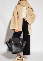 Chic Merino Wool Winter Coat with Built-In Scarf – Women's