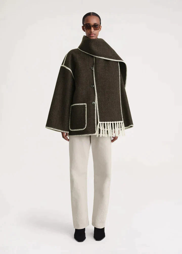 Women's Luxe Merino Wool Coat with Scarf