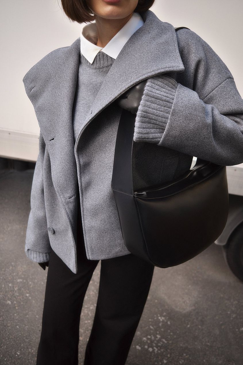 Wool Blend Double-Breasted Peacoat for Women with Wide Sleeves