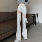 Natalia | Chic Punk-Inspired Flared Trousers with Lace Detailing